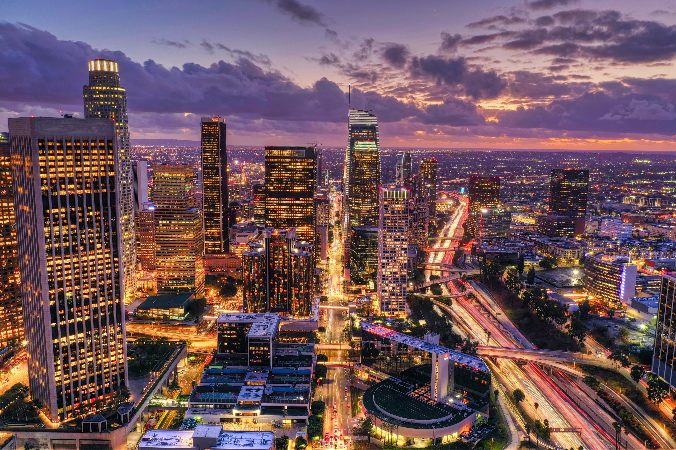 Los Angeles skyline at sunset